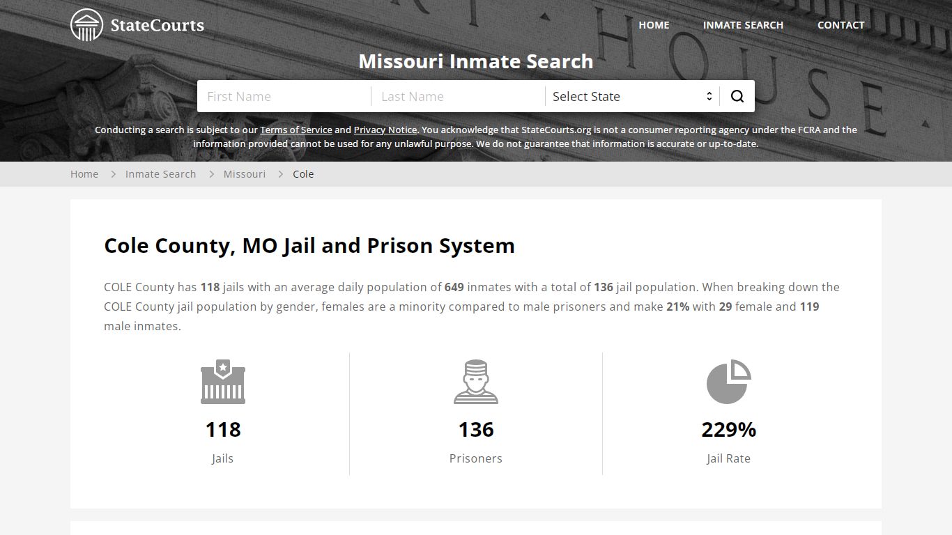 Cole County, MO Inmate Search - StateCourts